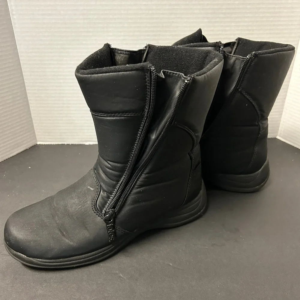 Totes Winter Boots Womens 8M Black Good Dual Zipper Quilted 024-8906